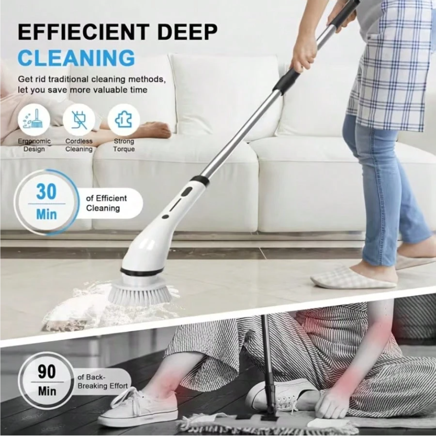 Electric Spin Scrubber with 9 Brush Heads, 2 Speeds & Extendable Handle