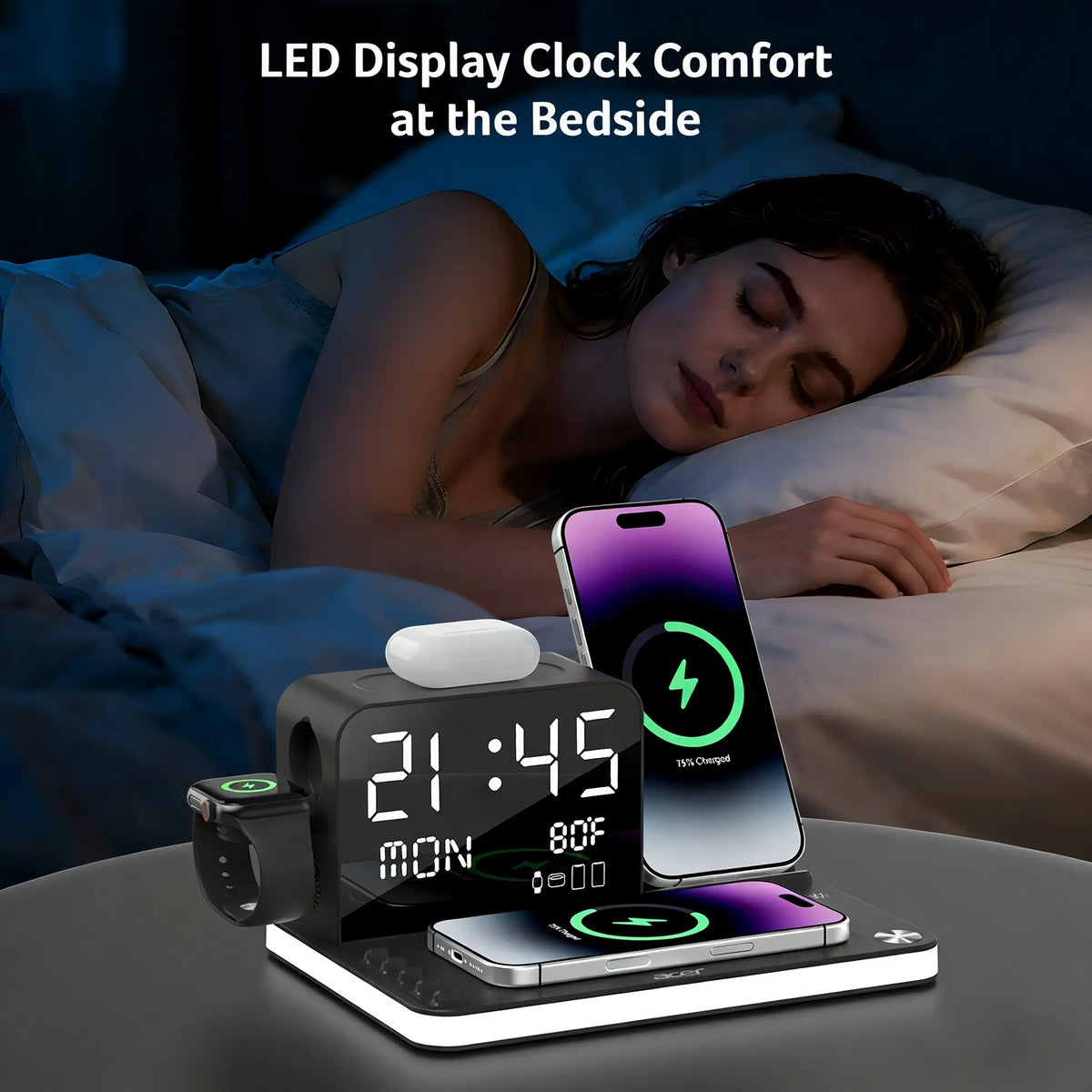 7 in 1 Wireless Charging Station | Fast Charger with Night Light & Clock