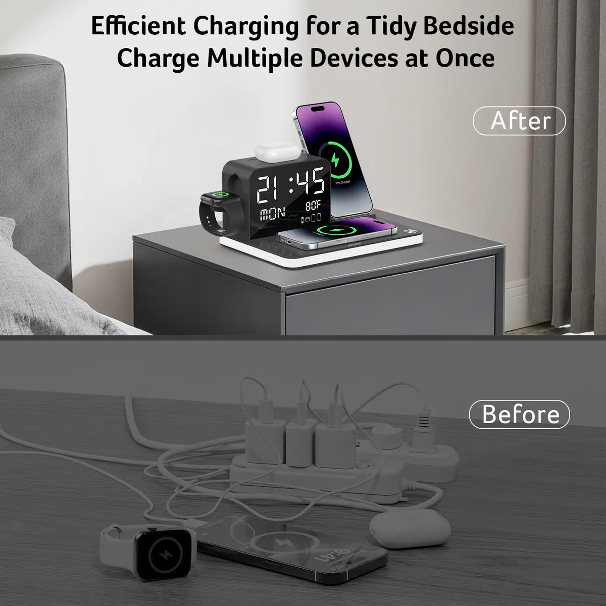 7 in 1 Wireless Charging Station | Fast Charger with Night Light & Clock