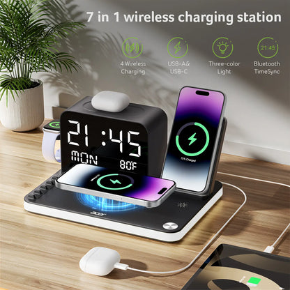7 in 1 Wireless Charging Station | Fast Charger with Night Light & Clock