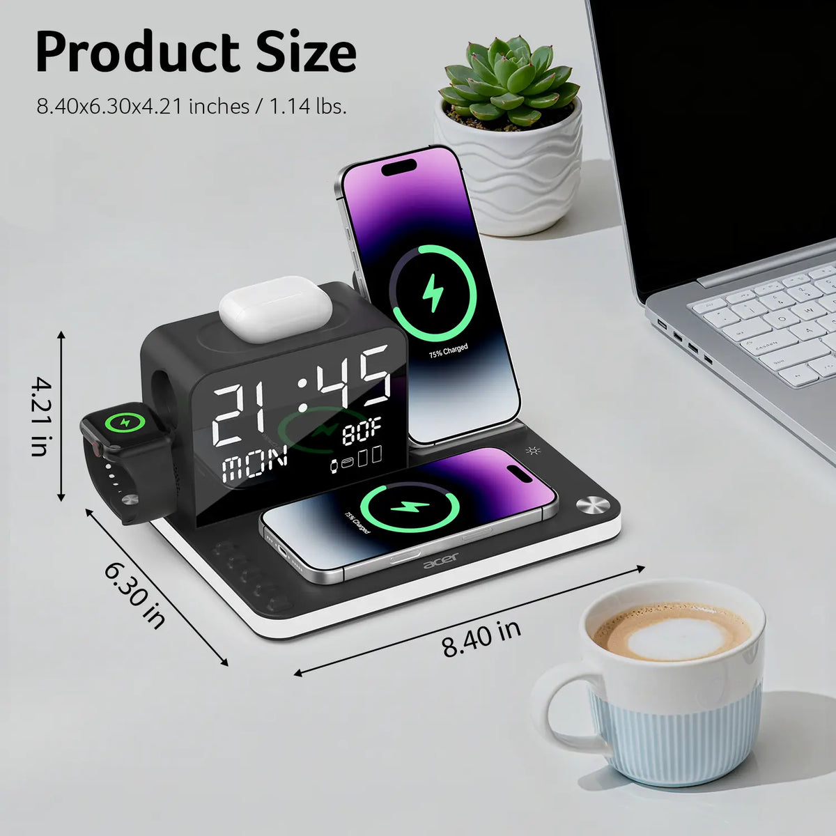 7 in 1 Wireless Charging Station | Fast Charger with Night Light & Clock