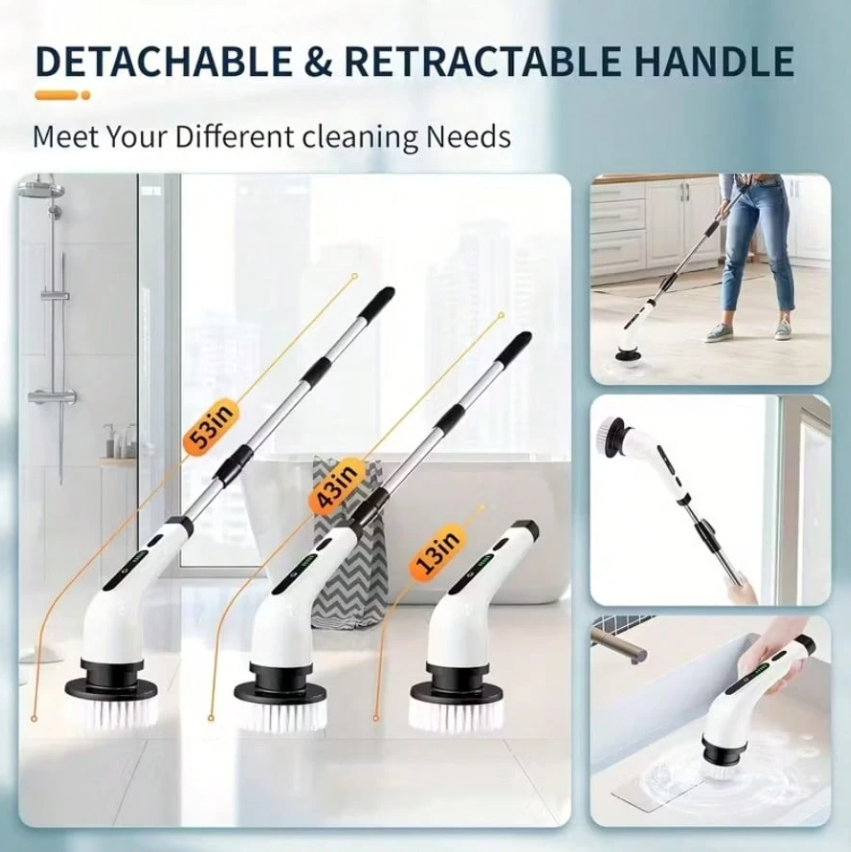 Electric Spin Scrubber with 9 Brush Heads, 2 Speeds & Extendable Handle